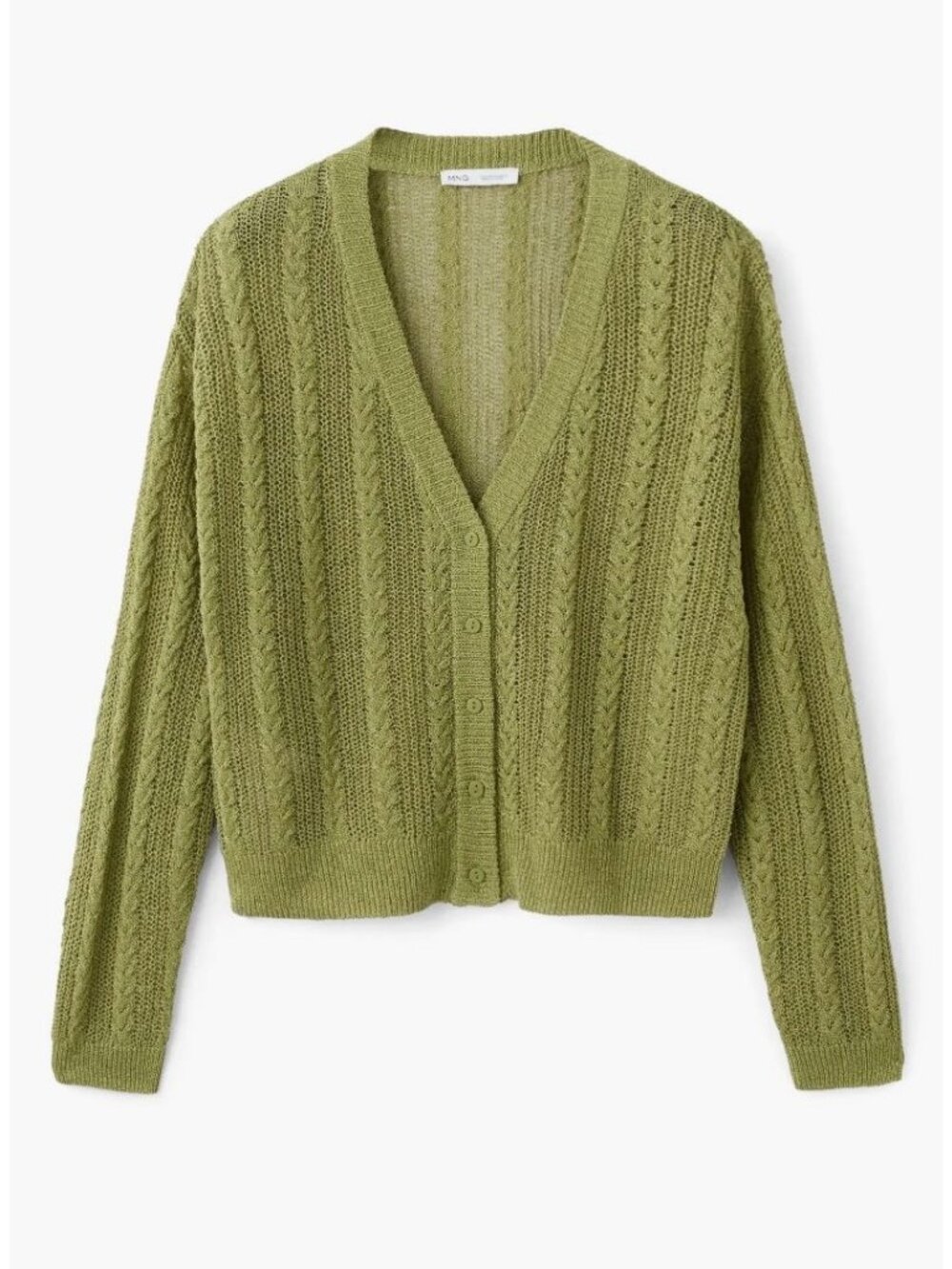 MNG Mango Braided Cardigan Green S Boho 70s Earthy Minimalism Chic Cottagecore